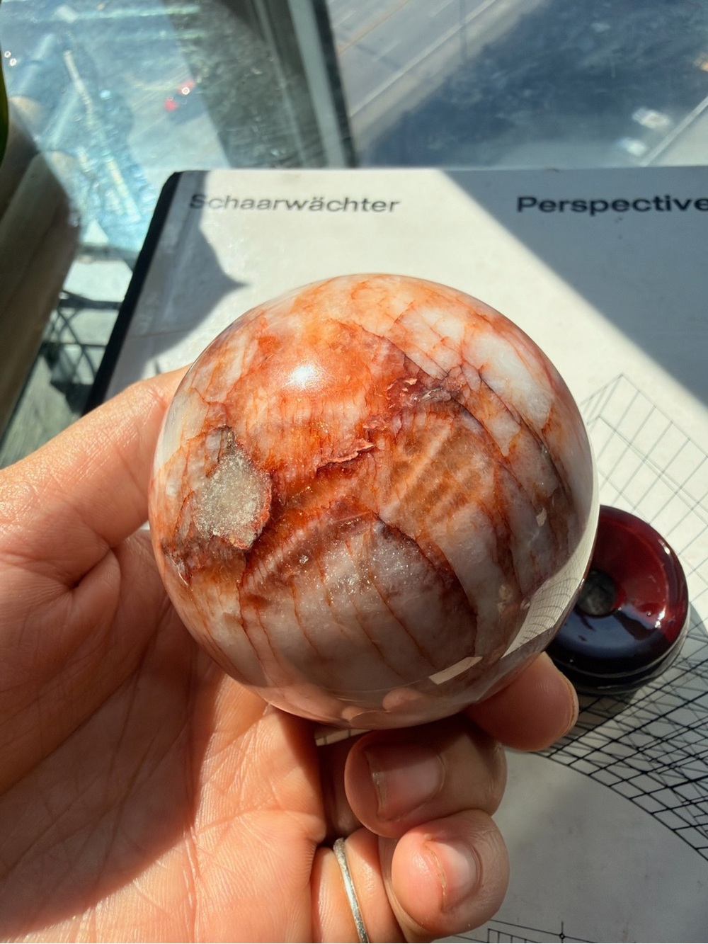 Large Fire Quartz Sphere w/ Stand | Hematoid Quartz Crystal Ball | 3.25”